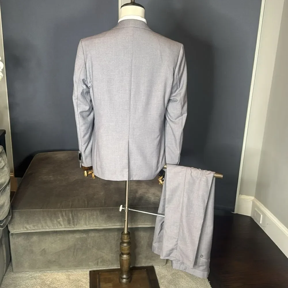 Men’s Gray Slim Fit 3 Piece Formal Suit Notched Lapel 40 Jacket 36 Pants NEW